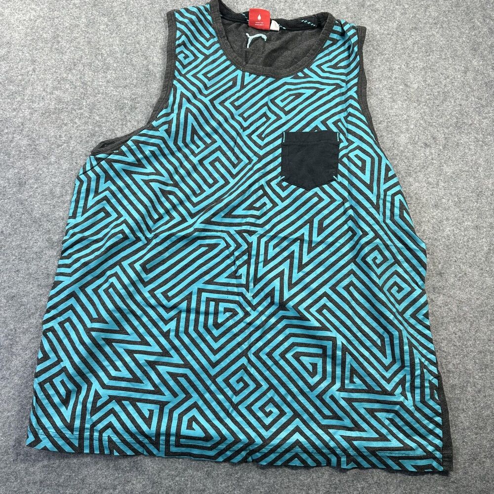 Puma Tank Top Mens XL Blue Geometric Pocket Sleeveless Cotton Jersey Athletic